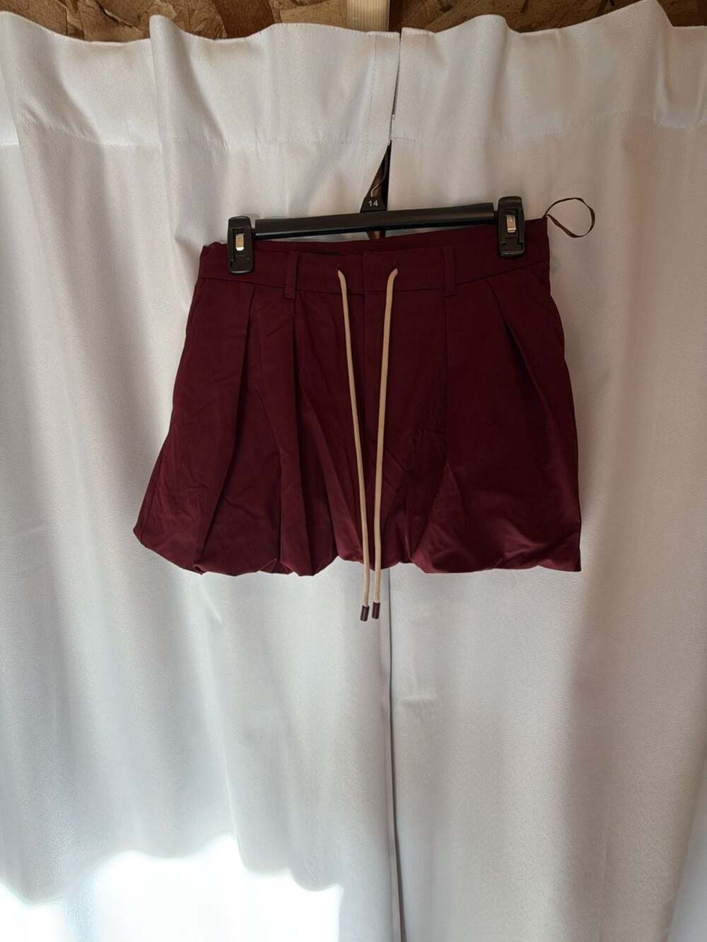 Zara Balloon Mini Skirt Size S Burgundy Drawstring